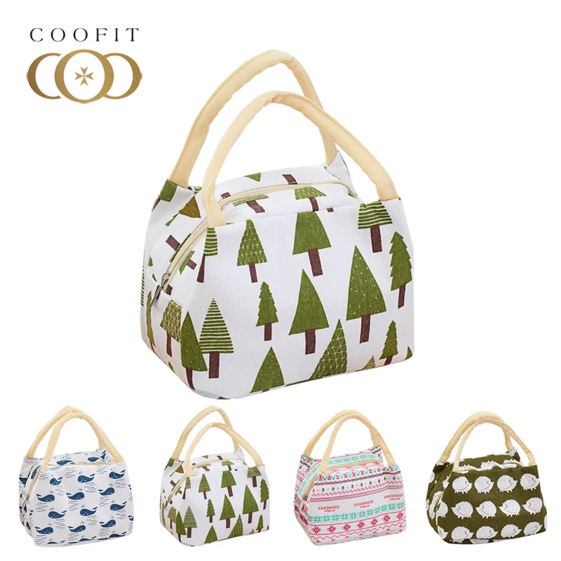 

Coofit Insulated Canvas Lunch Bag For Children Kids Teens Tree Whale Printed Women Lunch Handbag Thermal Food Picnic Lunch Bags