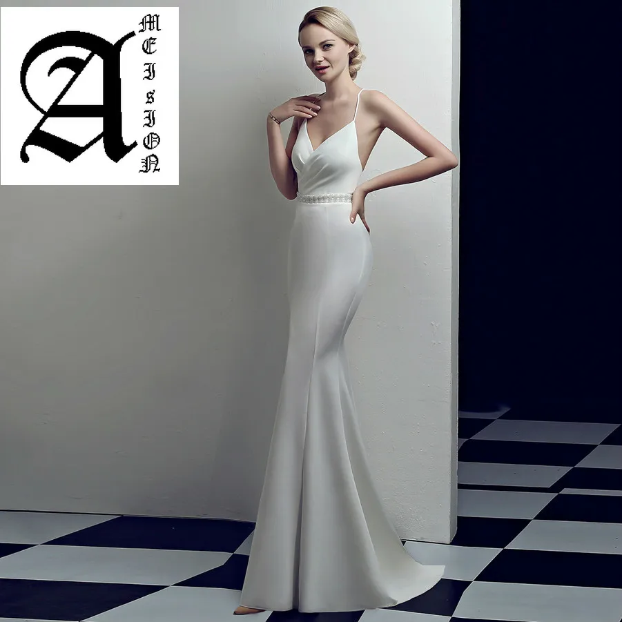 

2019 Long Evening Dresses Sexy Slim fit Backless Slim fit Mermaid Evening Gowns Front Split Women Formal Dress With Sweep Train