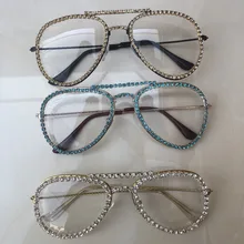 Классические металлические авиаторские солнцезащитные очки для мужчин с большой оправой, женские солнцезащитные очки с бриллиантами, прозрачные линзы, очки UV400, подарок Gafas de sol