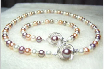 

Jewelry 001024 Multicolor White Pink Purple Pearl Clasp Necklace Bracelet (A0423)