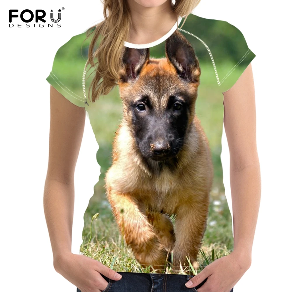 FORUDESIGNS/Kawaii/женские летние футболки с коротким рукавом и принтом собаки малинуа
