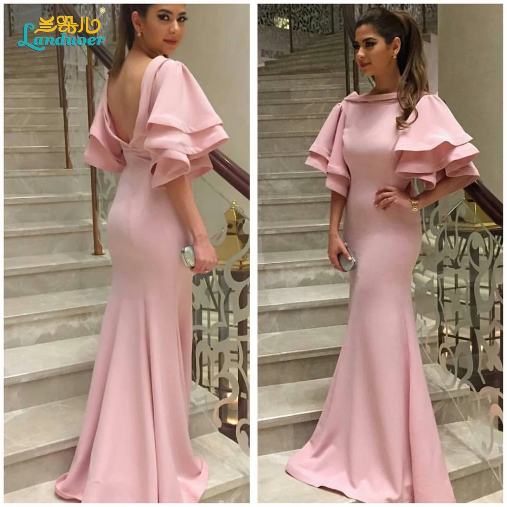 Graceful Rose Pink Mermaid Evening Dress Long Dubai Dresses Backless Robe de Soiree Women Formal Gowns Sexy Prom | Свадьбы и