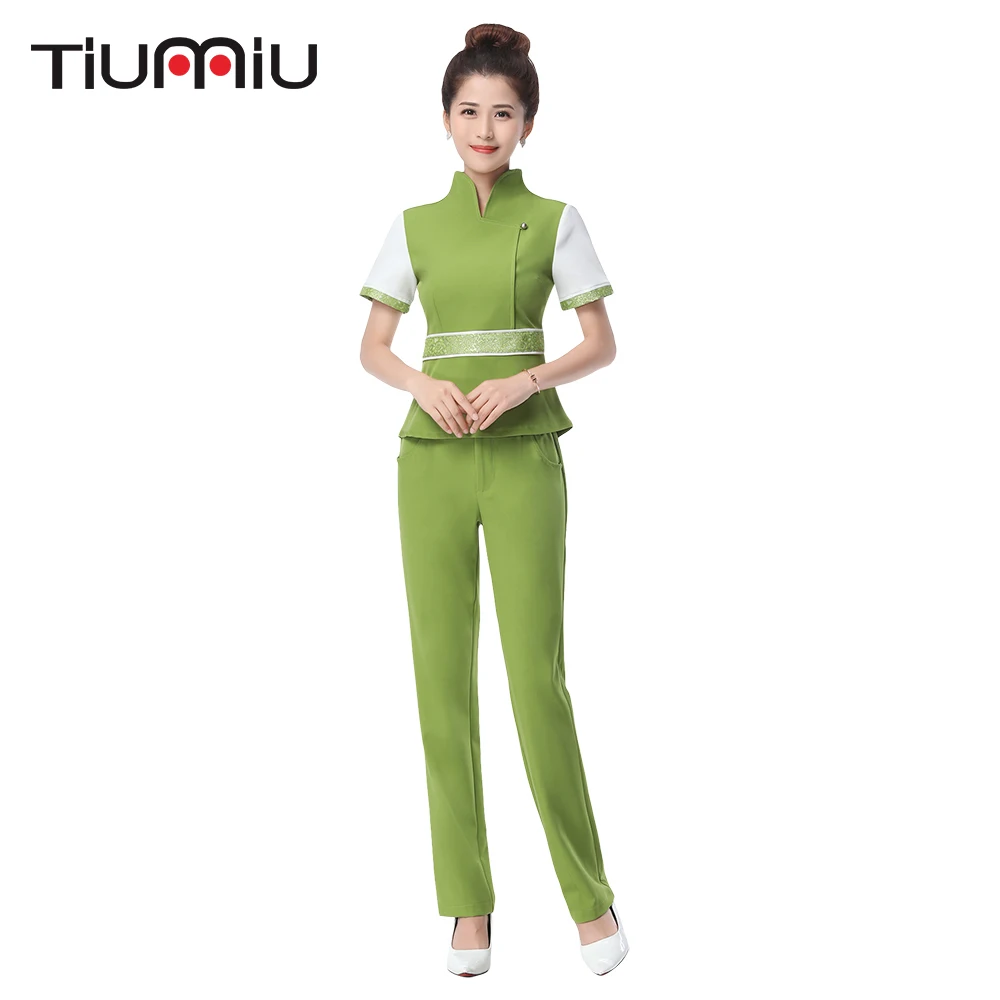

2018 Lab Uniform Hotel Waiter Clothing Women Short Sleeved Medical Uniform Beauty Salon SPA Fashion Workwear Uniform Shirt+Pants