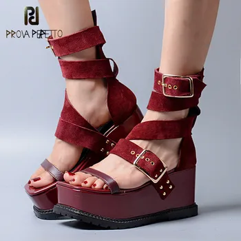 

Prova Perfetto 2018 New Summer Peep Toe Sandals Korean Style Wedge Heels High Platform Shoes Thick Bottom Flat Open Toe Sandals