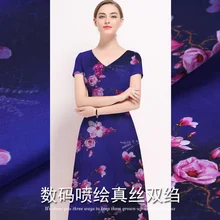 0,5 метров розовый цветок синий чистый шелк крепдешин ткань Telas Tissu платье Материал Ширина 1,14 метра