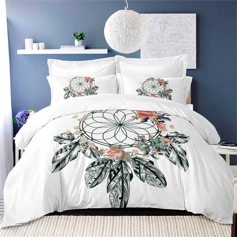 Dreamcatcher Bedding Set Feather Print Duvet Cover Set Flowers Bed