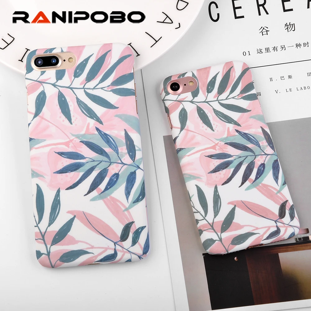 

Ranipobo For iPhone 8 7 6 6s Plus 5s SE Phone Case Luxury Plants Leaves Leaf Painted Hard PC Phone Case For iPhone X 8 Plus Case