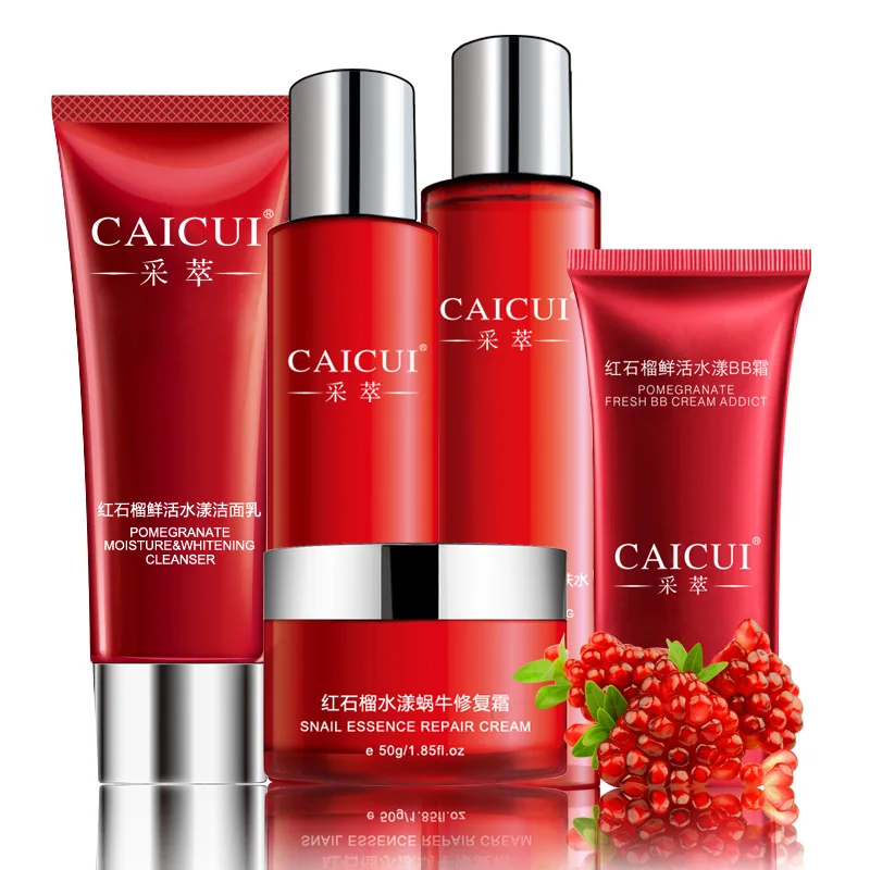 

Skin Care Set Pomegranate Essence Snail Facial Cream+BB Cream+Toner+Cleanser+Lotion 5pcs/set Whitening Moisturizing Anti-aging