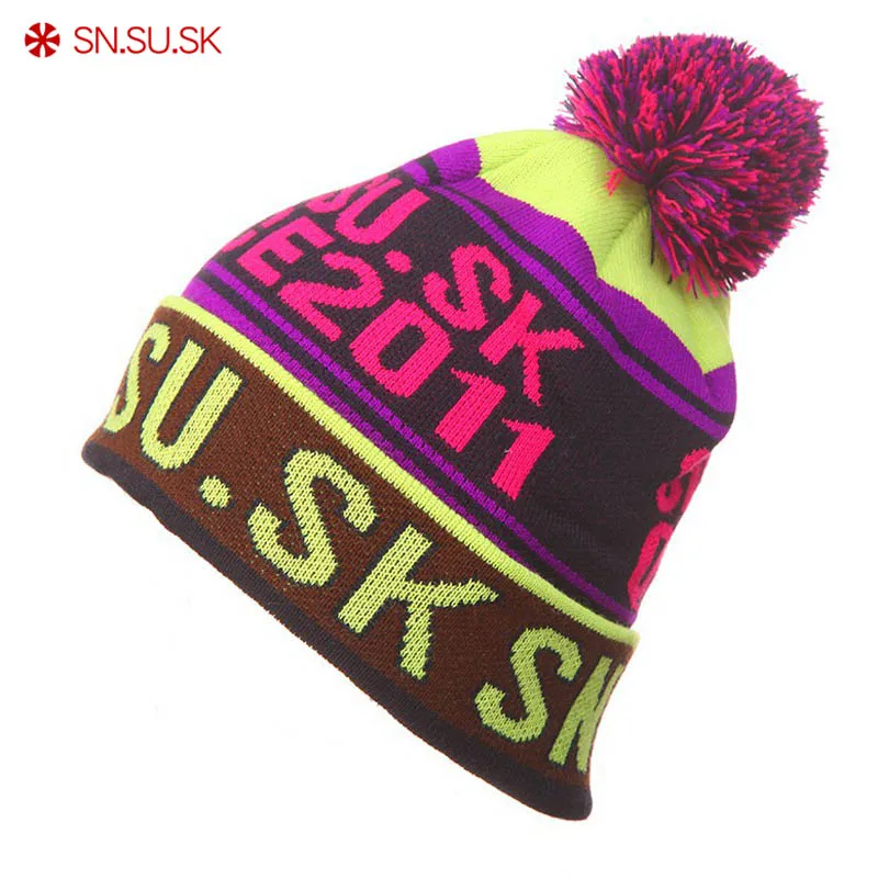 SNSUSK الرجال النساء التزلج الدافئة قبعات الشتاء الحياكة التزلج الجمجمة قبعات الياقة المدورة بيني أضاليا قبعة على الجليد تزلج كاب gorro انا