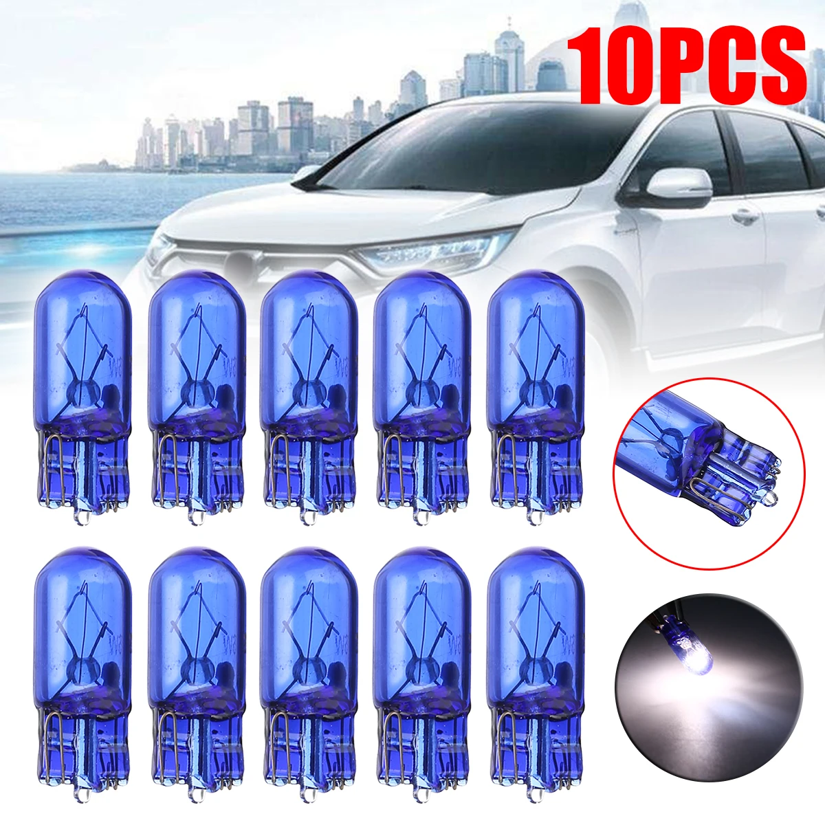 10pcs Bright White Light T10 Halogen Bulb W5W12V 5W 194 501 Car Side Wedges Source Instrument Lamp | Автомобили и мотоциклы