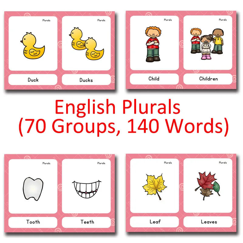 70 groups noun plural montessori english word pocket flashcards game
