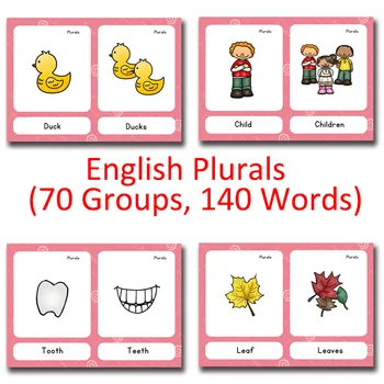 

70 Groups/set Noun plural Montessori English Word Pocket FlashCards Game Puzzle Card Learning Educational Toys for Children Kids