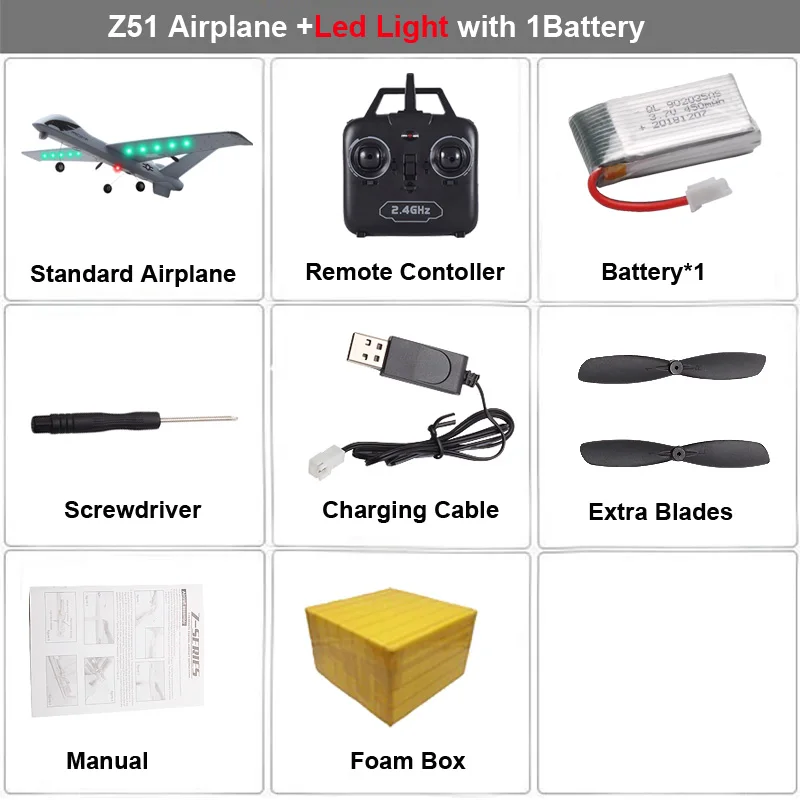 Радиоуправляемый самолет Z51 20 минут время полета планер 2,4 г Летающая модель с светодиодный ручной метание размах крыльев самолет из пеноматериала игрушки для детей - Цвет: LED Light 1B FB