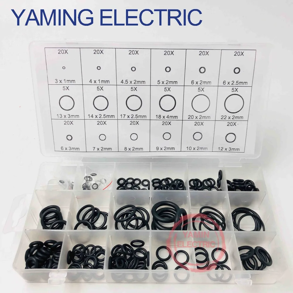 

225pcs Black Rubber O-Ring Assortment Washer Gasket Sealing Ring Kit 18 Sizes with Plastic Box Kit With Case