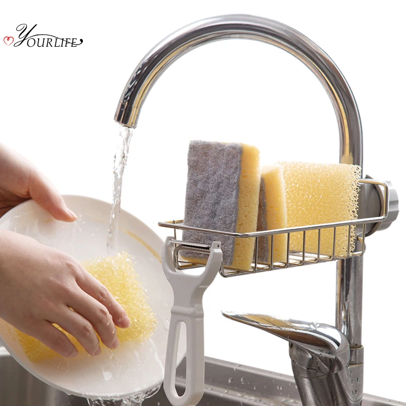 

OYOURLIFE Adjustable Stainless Steel Sink Drain Holder Kitchen Bathroom Sponge Soap Sundries Accessories Organizer Sink Shelf