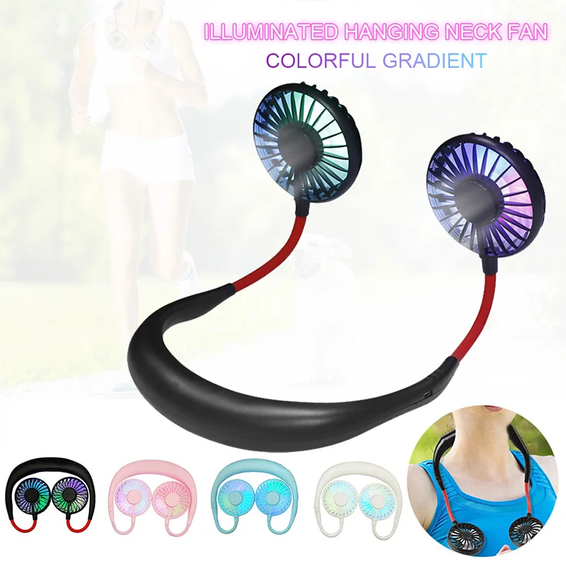 

360 Degree Portable Fan With LED Light -in Lithium Battery 3 Wind Speed Mini Hand-free Wireless Fans USB Chargeable