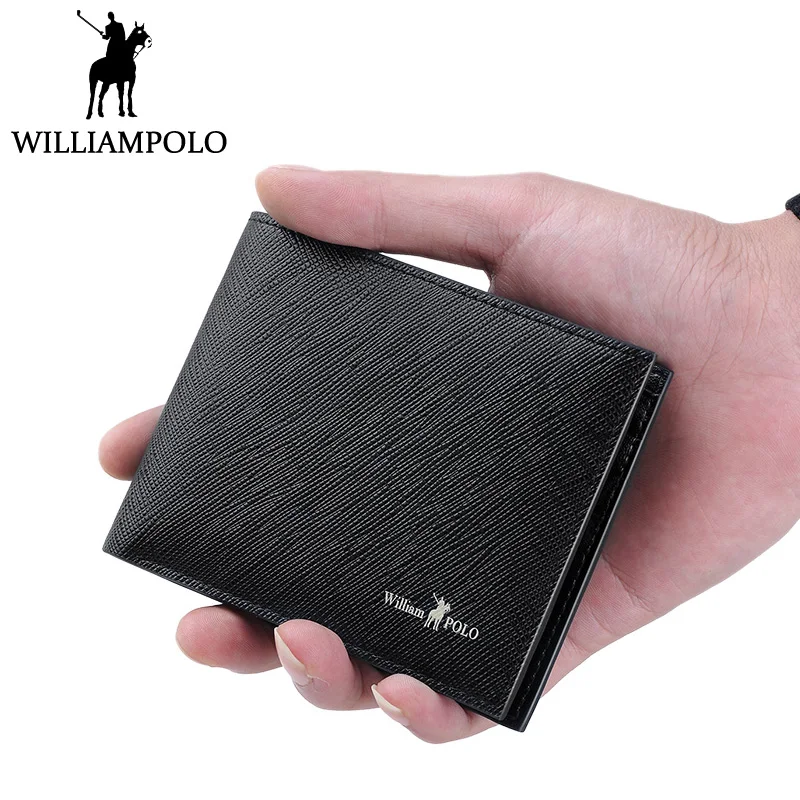 Williampolo Натуральная кожа бумажник Для мужчин кошелек Короткие Двойные коровьей небольшой кошелек простой дизайн черный Роскошный кошелек
