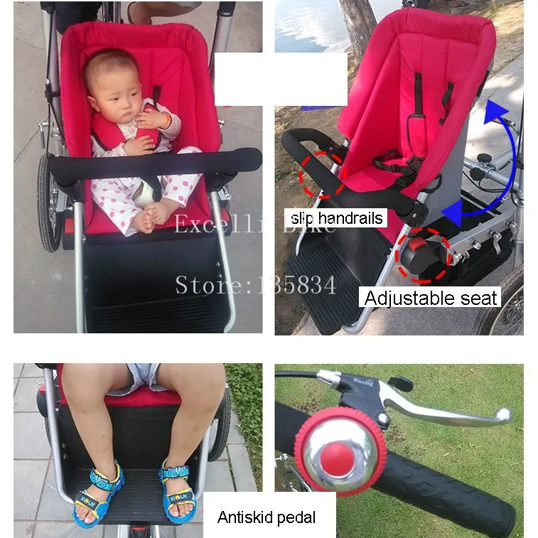 Best Execelli Folding Mother Bicycle 2 Baby Seats 3 in 1 Mother Bike Baby Strollers Double Seats+ 2 Rain Cover Convertible Pushchair 15