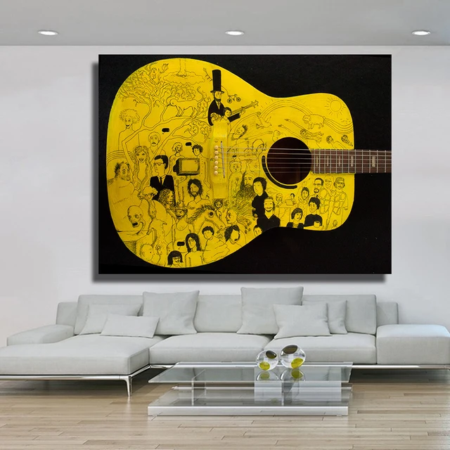 QKART Poster dan cetakan Kuning Gitar Surealisme Karya 