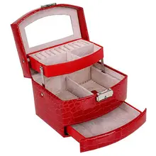 Автоматическая кожаная шкатулка для ювелирных изделий, трехслойная коробка для хранения для женщин, кольцо для сережек, косметический Органайзер, шкатулка для украшений(красный