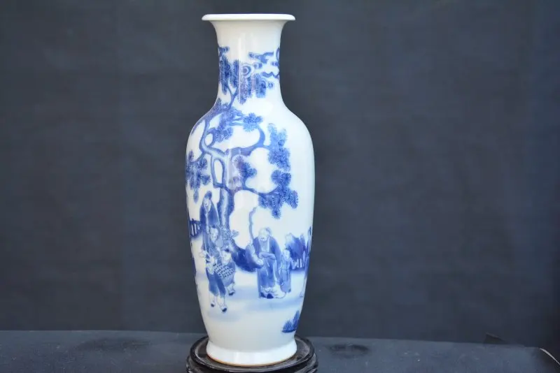 

Rare QingDynasty porcelain vas,white and blue,people&pine,Hand-painted crafts,Decoration,collection&Adornment