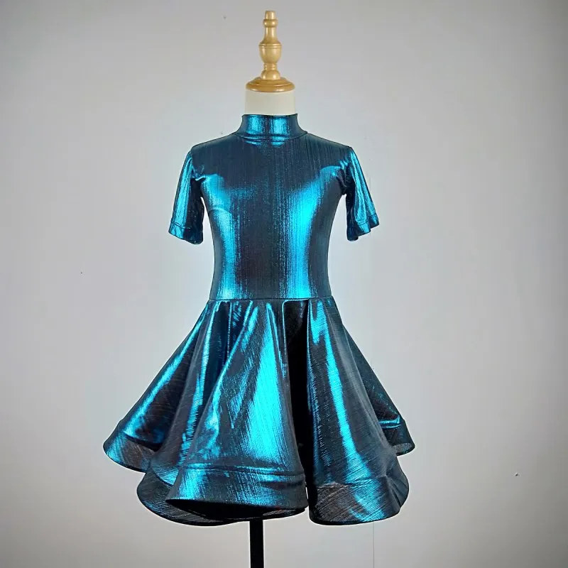 

Shining Blue Latin Dance Dress For Girls Children Ballroom Dancing Latin Dresses For kid's Salsa Competition Wear Skirts