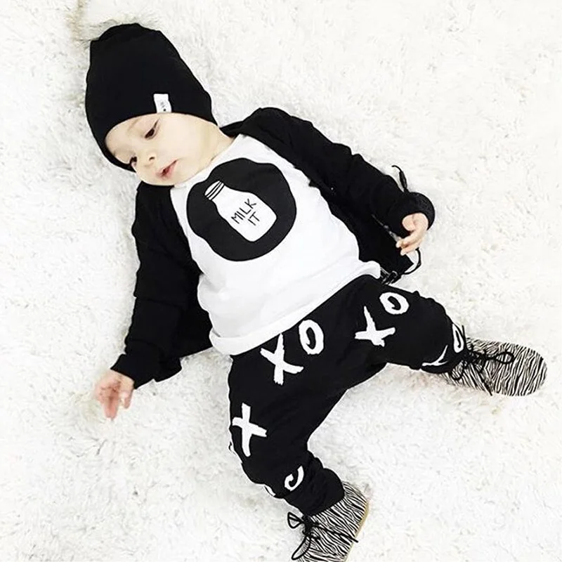 

New 2016  baby boy clothes fashion cotton Long sleeve  t-shirt+pants baby boys girl clothing set infant 2pcs suit