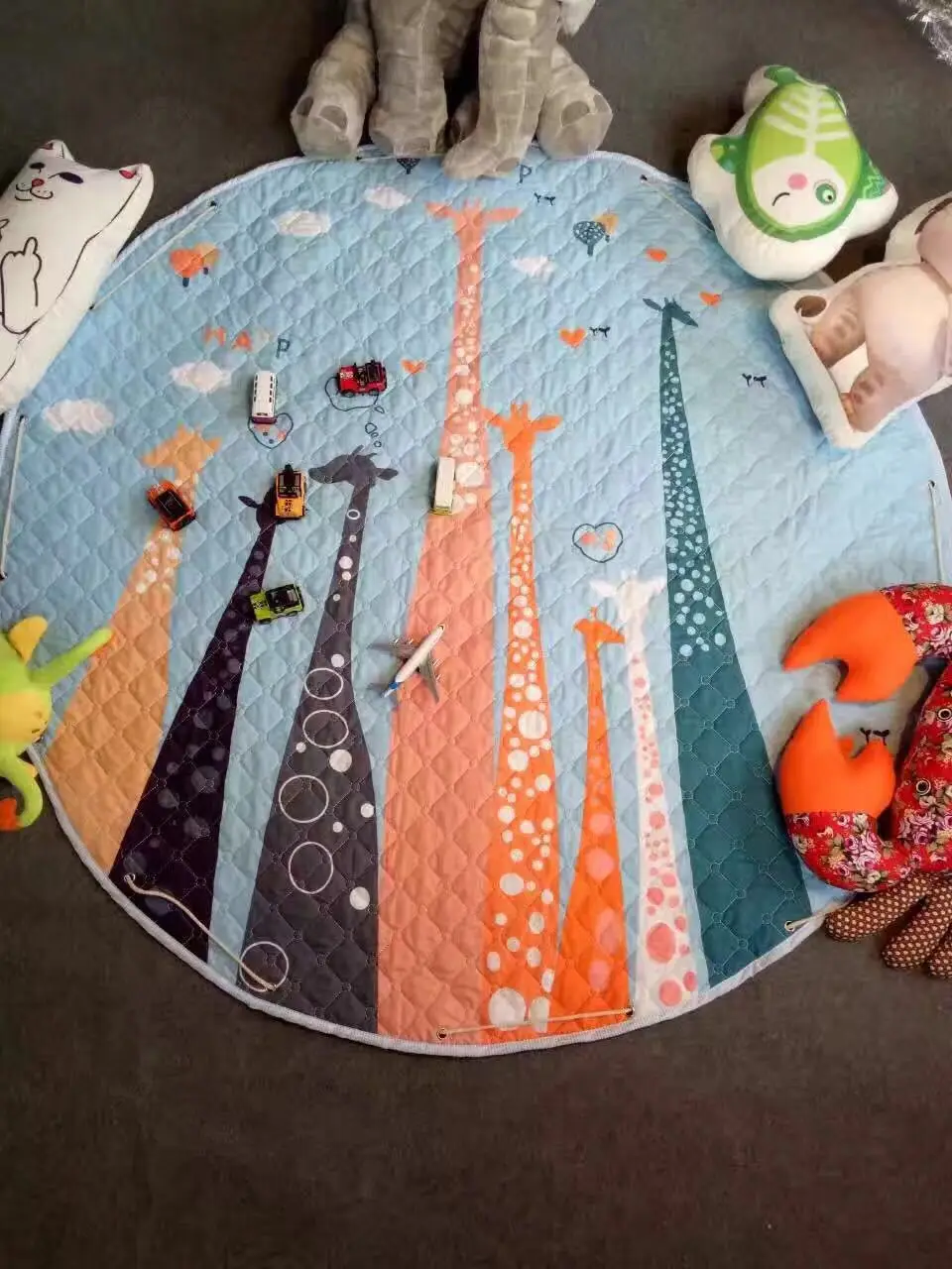 58 дюймов хлопковый игровой коврик детские коврики хранение детских игрушек, утолщенный нескользящий домашний коврик, детская комната, украшение 150 см - Цвет: Небесно-голубой