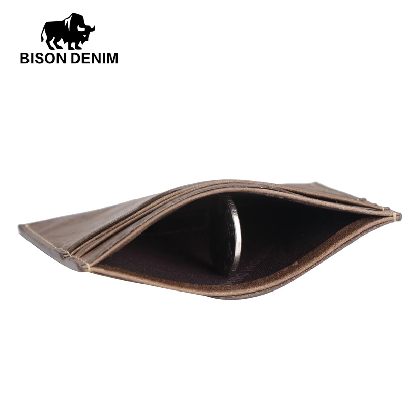 BISON DENIM Leather Men Wallets Cowhide Coin Purse Small Credit&id Wallets Short Male Purse Business Card Holders W9315