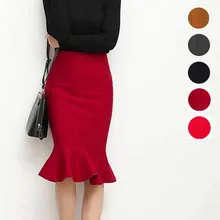 Осень Зима элегантный винтажный Тонкий облегающий трикотажный Русалка рыбий хвост с высокой талией женский длиной до колена миди юбка-карандаш