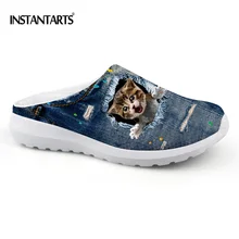 Instantarts Винтаж деним с животным принтом Для мужчин лето Сандалии для девочек Обувь с дышащей сеткой пляжные воды Шлёпанцы для женщин мужской кошка повседневные туфли на плоской подошве