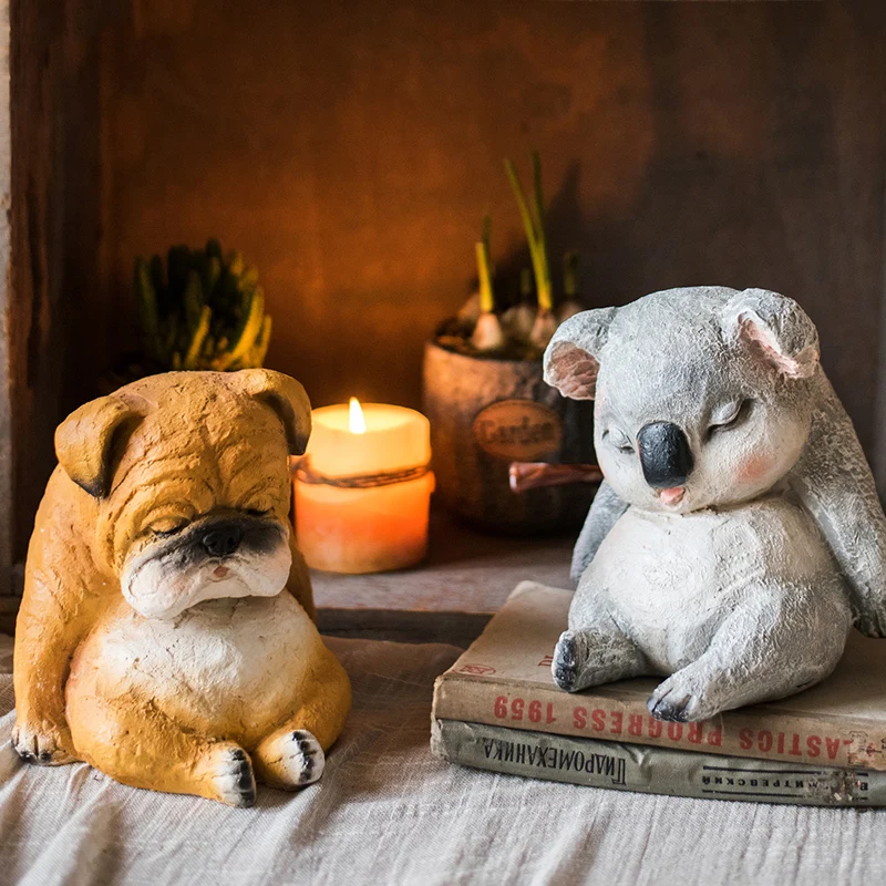 

Sleeping Cute Pet Resin Statues Ornament Home Decoration Crafts Koala Yellow Dog Mascot Modern Desktop Figurines Sculptures