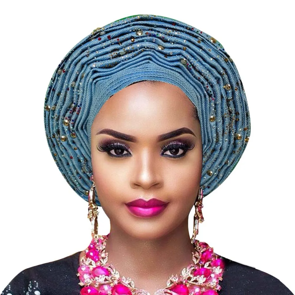 Популярная женская головная повязка aso oke auto gele для ebi африканская с