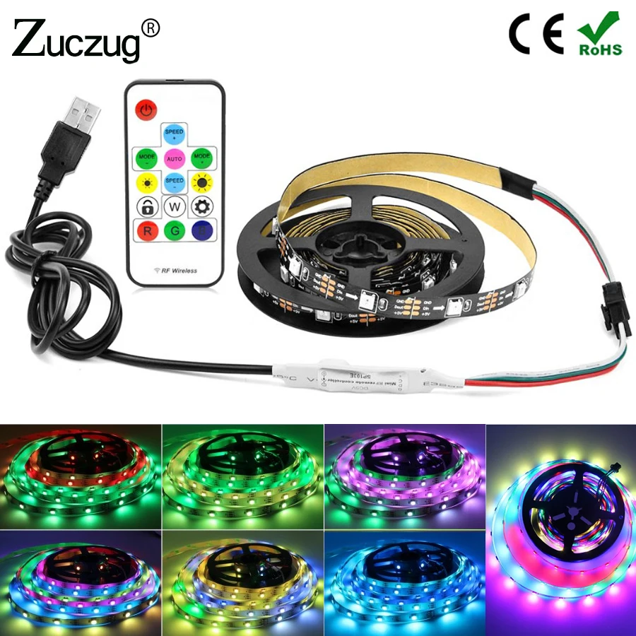 

1M 5M WS2812B LED Strip 5V RGB Waterproof DC 5 V LED Light novelty lights Dream Color Flexible Strips WS2812 With RF 14Key 2812