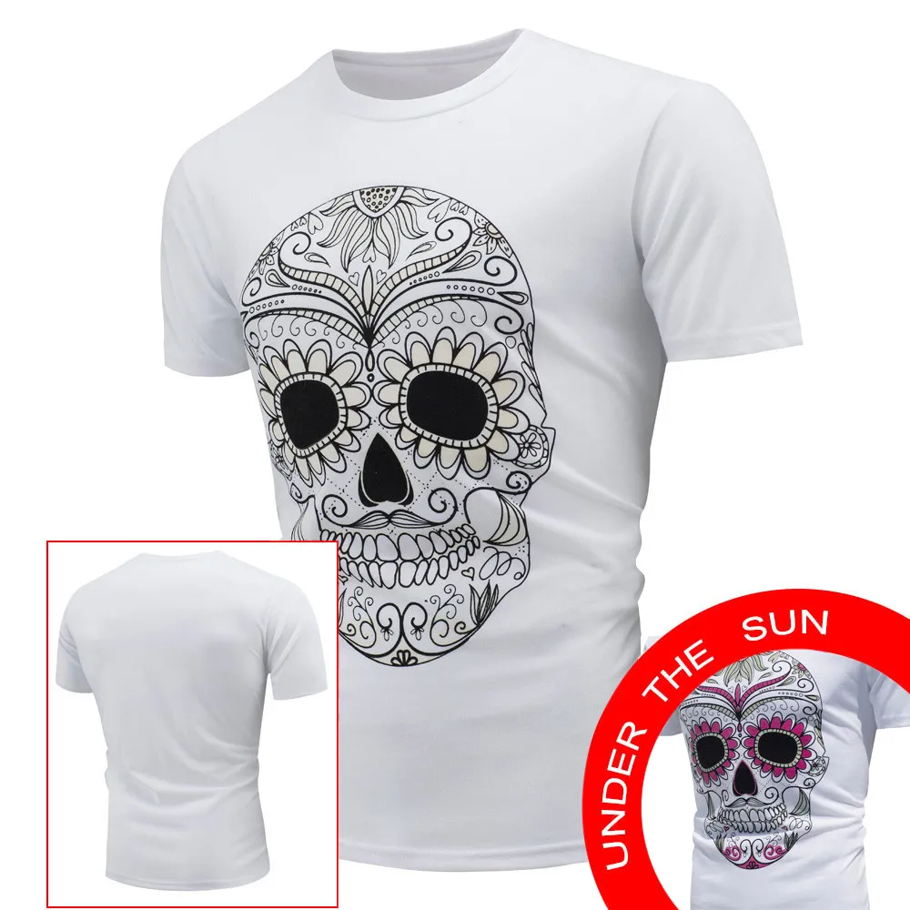 

2017 Colorful Head Print Scolour Men's Tops T-Shirt Encounter Sun Color Change Short Sleeve T-Shirt XXL High Quality