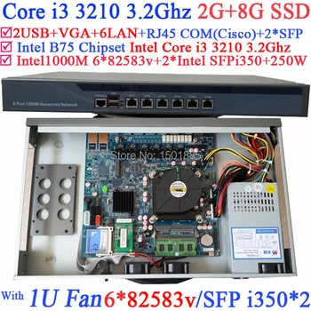 

Intel Core i3 3210 3.2Ghz 1U router with SFP 6*1000M 82574L Gigabit Nics 2* intel i350 SFP 2G RAM 8G SSD