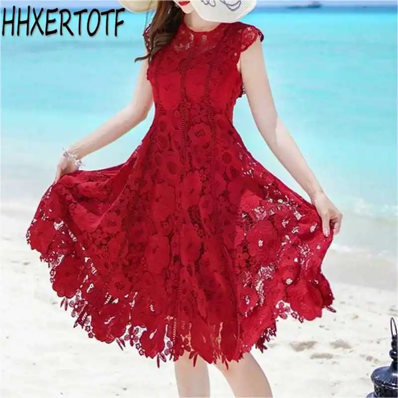 

High Quality 2019 spring summer New Women Floral Lace Runway Dress Elegant Party dresses