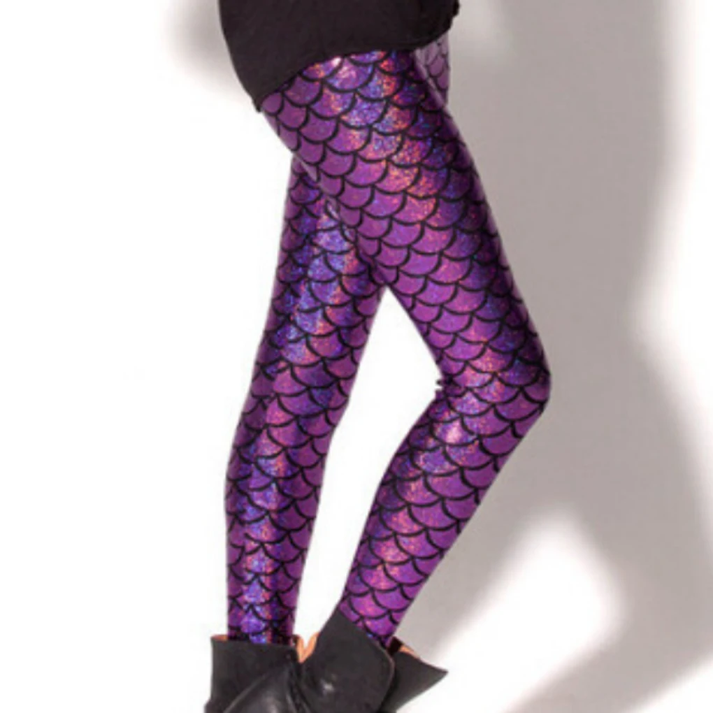 Women Fish scale printing stretch thin shiny mermaid printing Leggings pants