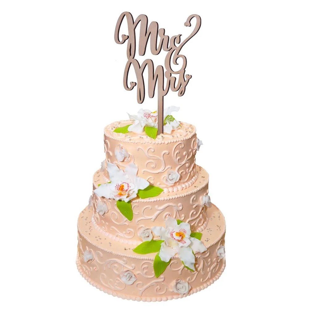 Деревянный свадебный торт Топпер счастливый торт украшение юбилей женатый торт вставки деревянные Свадебные принадлежности MR MRS Cake