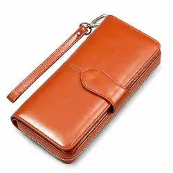 Onefull Новая мода масло воск кожаный бумажник портмоне для студенток Женские сцепления сотовый телефон сумка Длинный кошелек держатель для
