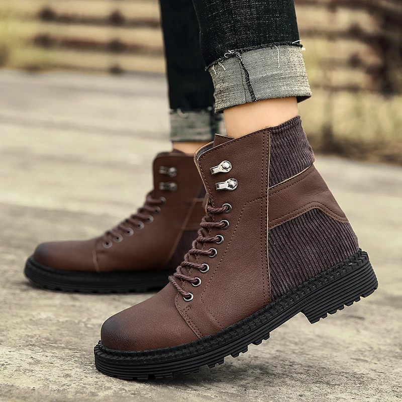 

New Men Boots Fashion Men Ankle Boots Winter Men Motorcycle Boots Male Shoes Leather Martin Boots Men's Casual Shoes Big Size