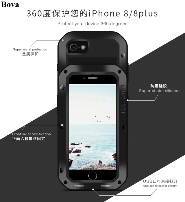 Водонепроницаемый ударопрочный чехол Love Mei для iPhone 8 резиновый и металлический алюминиевый чехол для iPhone 8 Plus 4," 5,5"