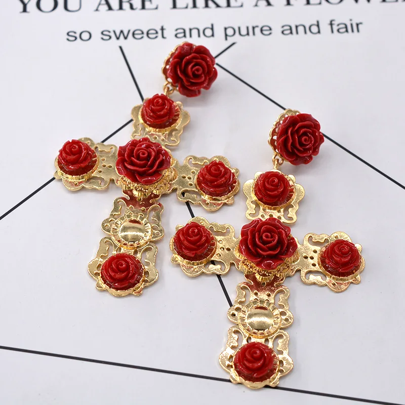 Vintage floral cross earrings fashion jewelry for women