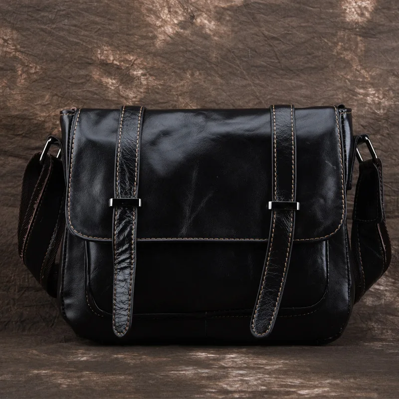 New Genuine Leather Genuine Women's Retro Women's Vintage Messenger Bag Fashion Retractable Handbag Dark Brown Shoulder Bag