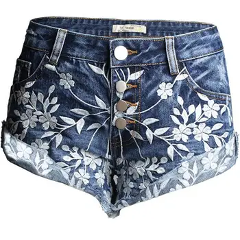 

2018 summer fashion women shorts Embroidery worn denim shorts fringed curls skinny jeans shorts plus size 26-30!