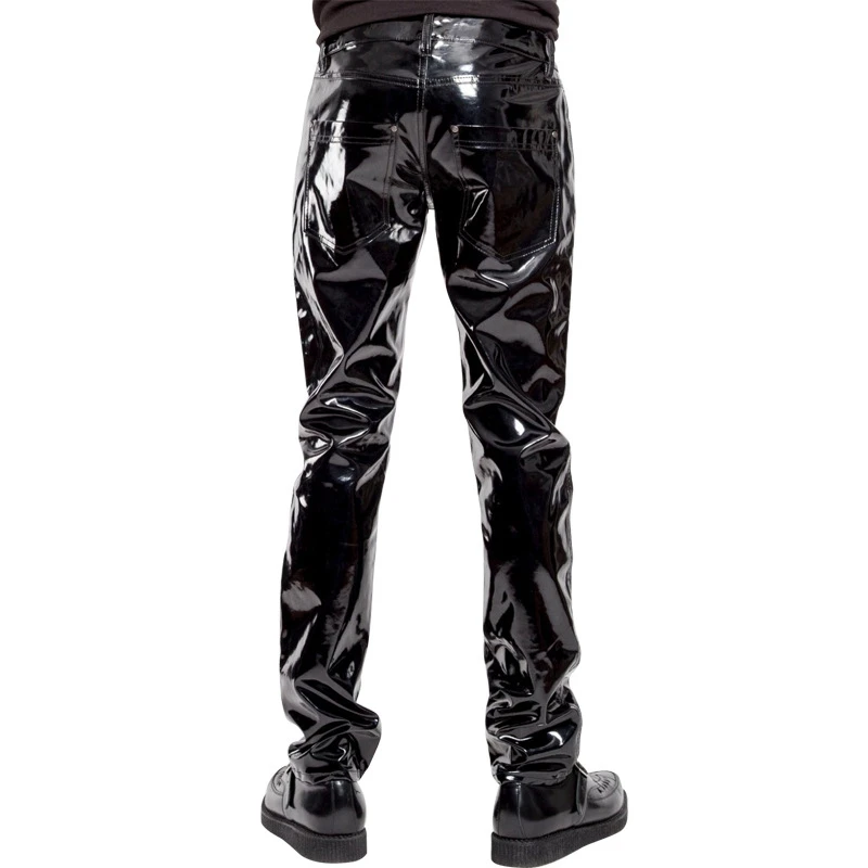 Men Sexy Black Wetlook Faux Leather Lingerie Exotic Pants PU Latex Catsuit Zipper PVC Stage Clubwear gay fetish