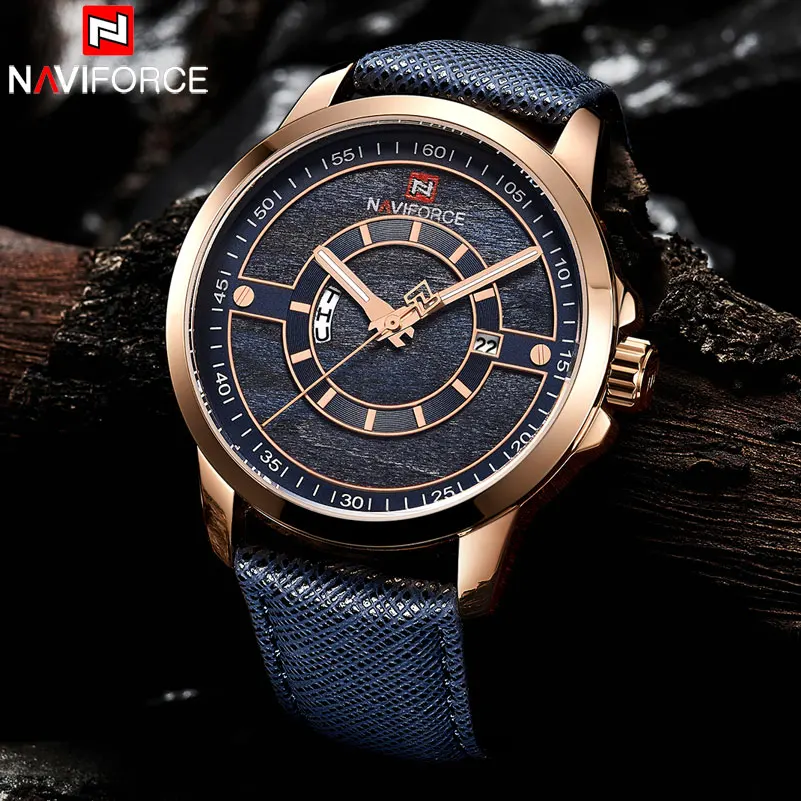 

New NAVIFORCE Men Watch 3ATM Waterproof Male Fashion Casual Leather Wristwatch Man Date Week Quartz Watches Relogio Masculino