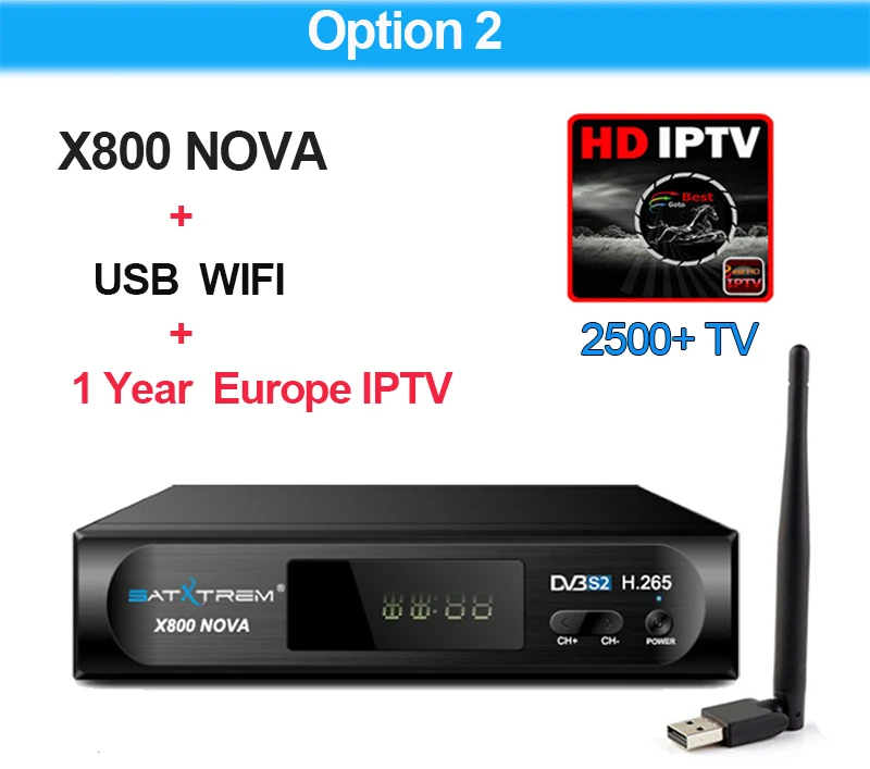 Satxtrem X800 NOVA Receptor DVB-S2 H.265 спутниковый ТВ-ресивер бесплатно 1 год Европа 8 линий Clines+ USB wifi Поддержка IP tv/Youtube - Цвет: Черный