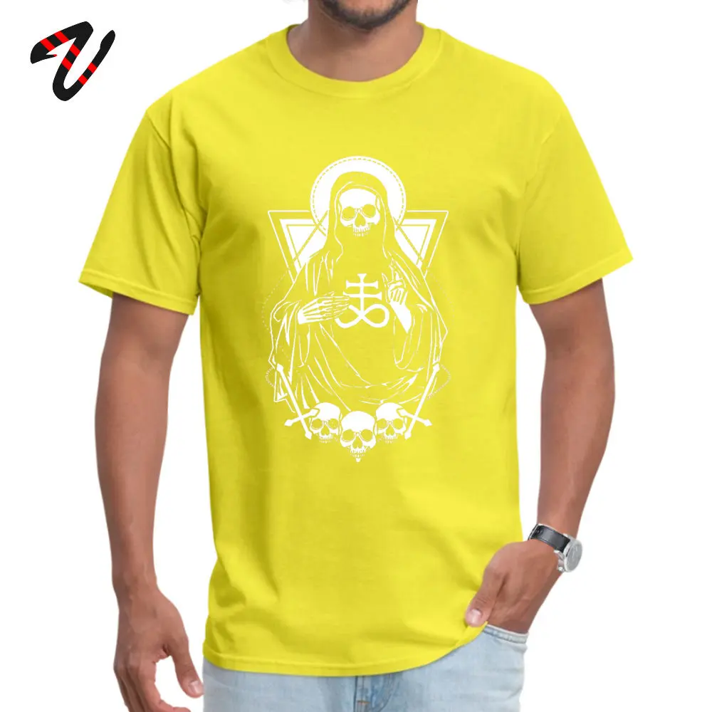 Cheap Comics Crazy Short Sleeve _black T Shirt Summer Round Collar 100% Cotton Fabric Tees for Men Top T-shirts Summer 190705GRIM - the macabre saint of Death yellow