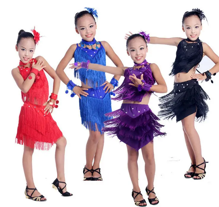 With Accessories! Kids Child Flowing Tassel Latin Dance Dress Samba ...